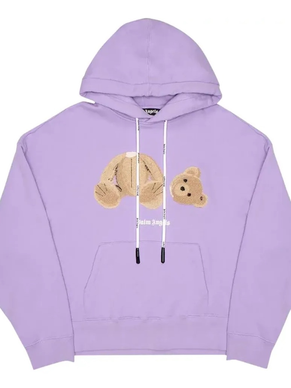 Palm Angels Lavender Hoodie with Beige Teddy Graphic